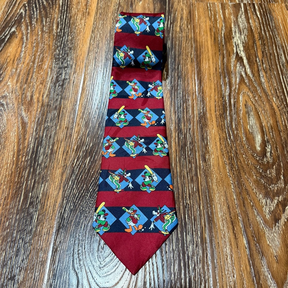 Mickey Unlimited Disney Baseball Necktie Red Navy Blue‎ Mickey Donald Goofy MBP
